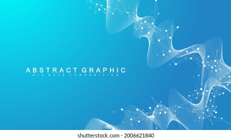 Digits abstract background with connected line and dots, wave flow. Digital neural networks. Network and connection background for your presentation. Graphic polygonal background. Vector illustration.