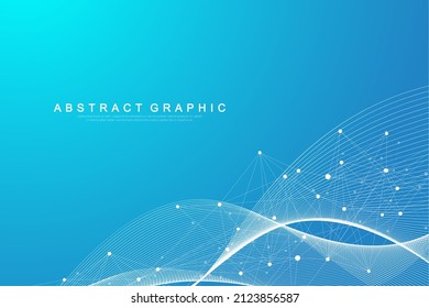 Digits abstract background with connected line and dots, wave flow. Digital neural networks. Network and connection background for your presentation. Graphic polygonal background. Vector illustration.