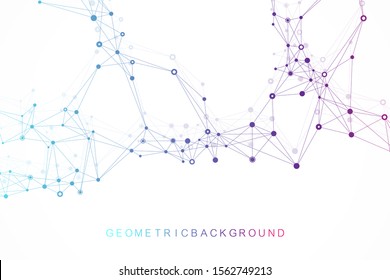 Digits abstract background with connected lines and dots, wave flow. Digital neural networks. Network and connection background for your presentation. Graphic polygonal background. Vector illustration