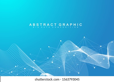 Digits abstract background with connected lines and dots, wave flow. Digital neural networks. Network and connection background for your presentation. Graphic polygonal background. Vector illustration