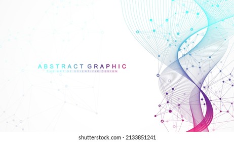 Digits abstract background with connected lines and dots, wave flow. Digital neural networks. Network and connection background for your presentation. Graphic polygonal background. Vector illustration