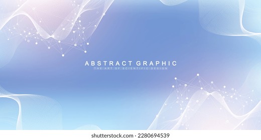 Digits abstract background with connected lines and dots, wave flow. Digital neural networks. Network and connection background for your presentation. Graphic polygonal background. Vector illustration