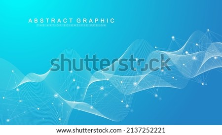 Digits abstract background with connected lines and dots, wave flow. Digital neural networks. Network and connection background for your presentation. Graphic polygonal background. Vector illustration