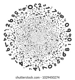 Digits burst round cluster. Object pattern combined from scattered digits pictographs as festive cluster. Vector illustration style is flat iconic symbols.