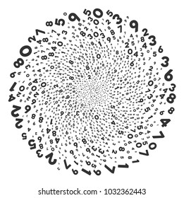 Digits curl explosion. Object whirlpool designed from scattered digits symbols. Vector illustration style is flat iconic symbols.