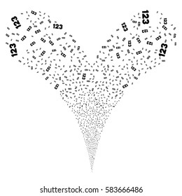 Digits fireworks stream. Vector illustration style is flat black iconic symbols on a white background. Object double fountain done from random design elements.