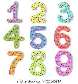 Digits with flowers on a white background with shadow