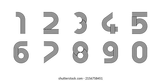 Digits de logotipo lineal moderno. Todos los números en forma de franja de línea. Carácter de número de alfabeto y diseño abstracto numérico numérico. logo, identidad corporativa, aplicación, afiche creativo y más.