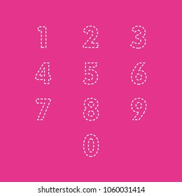 digits with lines embroidered from 0 to 9 editable, children's style on color