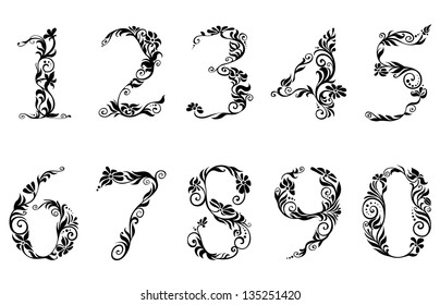 Digits and numbers with floral details in retro style. Jpeg version also available in gallery