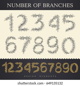 Digits and numbers with floral details in retro style