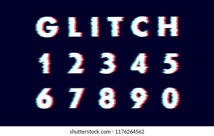 Digits numeral number Vector distorted glitch font. Trendy style lettering typeface letters from 0 to 9