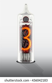Digits on vintage vacuum tube display. Vector illustration