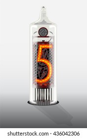 Digits On Vintage Vacuum Tube Display. Vector Illustration