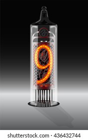 Digits on vintage vacuum tube display. Vector illustration