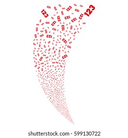 Digits random fireworks stream. Vector illustration style is flat red iconic symbols on a white background. Object fountain organized from scattered symbols.