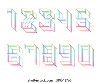 Digits set of parallel lines. Memphis style. Rainbow gradient. Vector numbers from 1 to 9