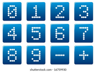 Digits square icons set. Blue - white palette. Vector illustration.