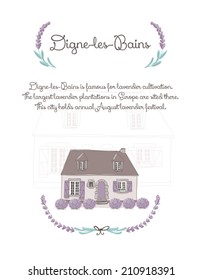  Digne-les-Bains inscription and ordinary building, vector illustration