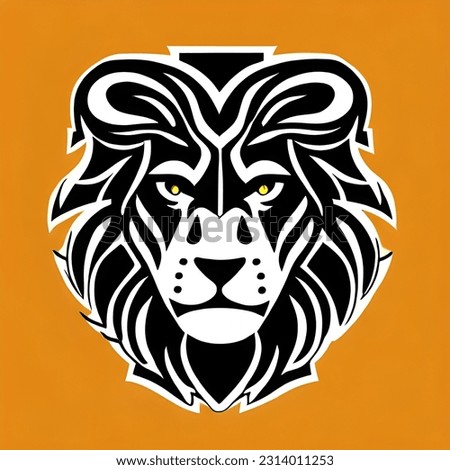 dignified black and white lion logo, brave valiant lion, male lion with thick long hair