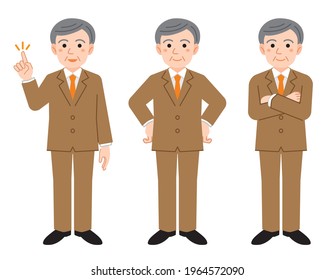 Dignified elderly businessman pose set