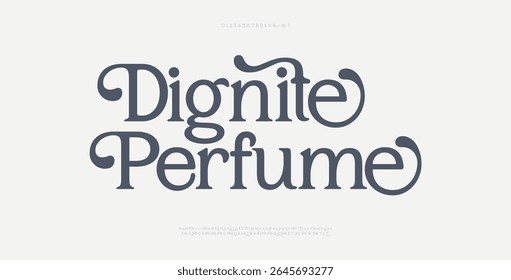 Dignite perfume, Minimal modern alphabet fonts. Typography minimalist neon urban digital fashion future creative logo font.