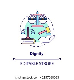 Dignity concept icon. Human rights. International cooperation concept abstract idea thin line illustration. Isolated outline drawing. Editable stroke. Arial, Myriad Pro-Bold fonts used