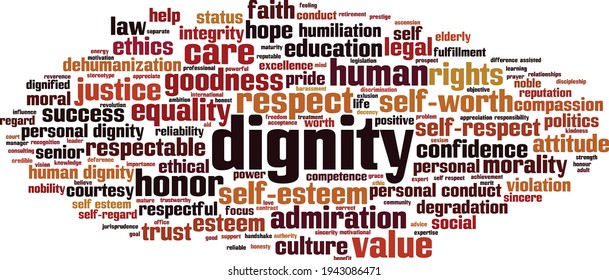 Dignity word cloud concept. Collage made of words about dignity. Vector illustration