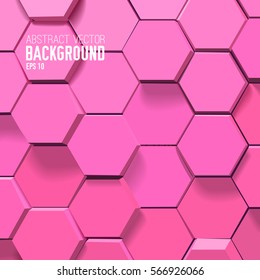 Digtal abstract background with 3d pink hexagons in mosaic light style vector illustration