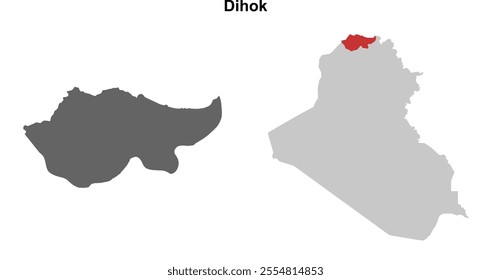 Dihok governorate blank outline map set