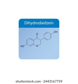 Dihydrodaidzein skeletal structure diagram.Isoflavanone compound molecule scientific illustration on blue background. svg