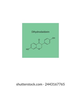 Dihydrodaidzein skeletal structure diagram.Isoflavanone compound molecule scientific illustration on green background. svg