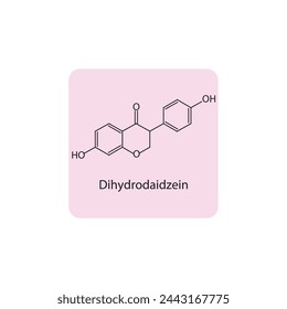 Dihydrodaidzein skeletal structure diagram.Isoflavanone compound molecule scientific illustration on pink background. svg