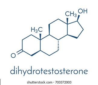 Dihydrotestosteron (DHT, Androstanolon, Stanolon)-Hormonmolekül. Skelettformel.