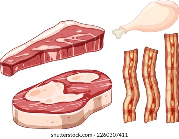 Diiferent kinds of meat collection illustration
