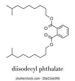 Molécula de plastificante de diisodecil ftalato (DIDP). Fórmula esquelética.