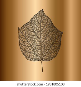 Diistress grunge leave leaflet isolated on golden background. EPS8 vector illustration. Element for design.