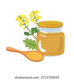 Dijon Senf in Jar. Flacher Vektorclipart, Illustration mit isoliertem Hintergrund.