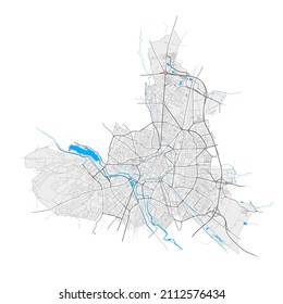 Dijon, Côte-d Or, France high resolution vector map with city boundaries and editable paths. White outlines for main roads. Many detailed paths. Blue shapes and lines for water.