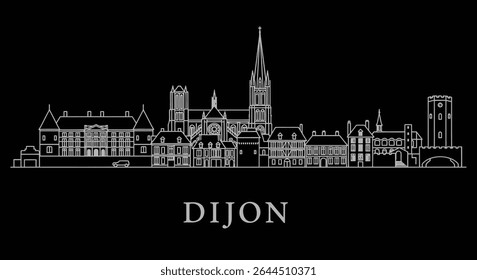 Dijon Skyline com a ilustração do contorno da França.