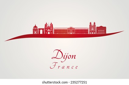 Dijon skyline in red and gray background in editable vector file