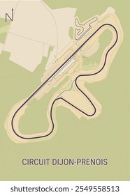 Dijon-Prenois Circuit, France Race track map poster art