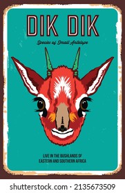 Dik dik face vector iilustration in retro vintage poster style, perfect for tshirt design and wall decor