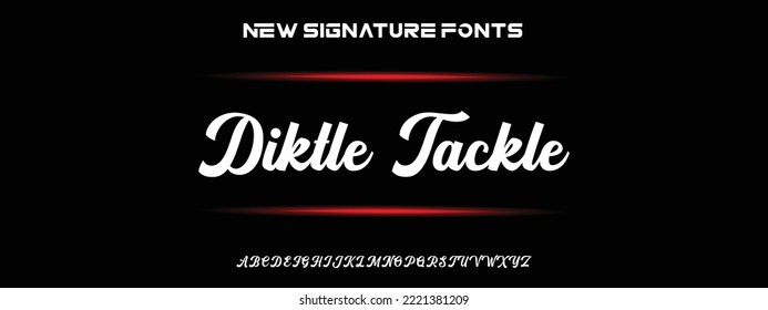 Diktle Tackle Hand drawn calligraphic vector monoline font. Distress signature letters. Modern script calligraphy type. ABC typography latin signature alphabet.