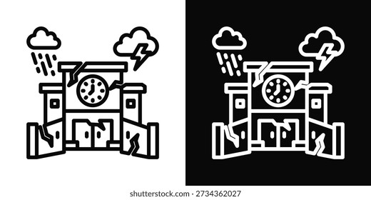 Dilapidated Icon White And Black Background Style