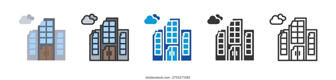 dilapidated workplace icon set multi style various collection