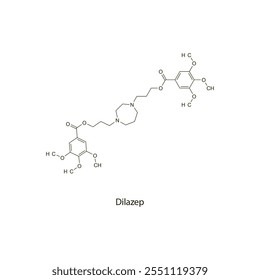 Dilazep fármaco vasodilatador de estrutura molecular esquelética plana usado no tratamento da hipertensão. Diagrama científico de ilustração vetorial.