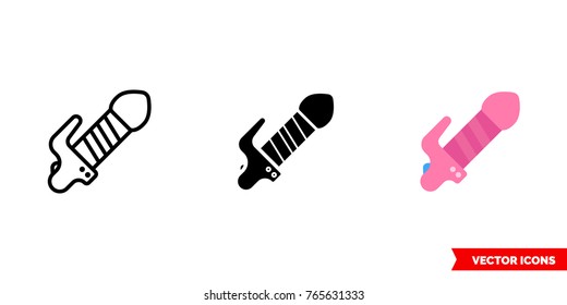 Dildo icon of 3 types: color, black and white, outline. Isolated vector sign symbol.