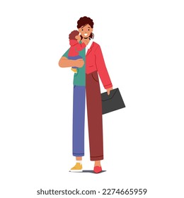 Dilemma For Woman Career Or Motherhood. Female Character Torn Between Two Choices of Work and Baby on her Hands. Character Balancing Personal And Professional Lives. Cartoon People Vector Illustration