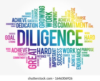 Diligence word cloud collage, business concept background